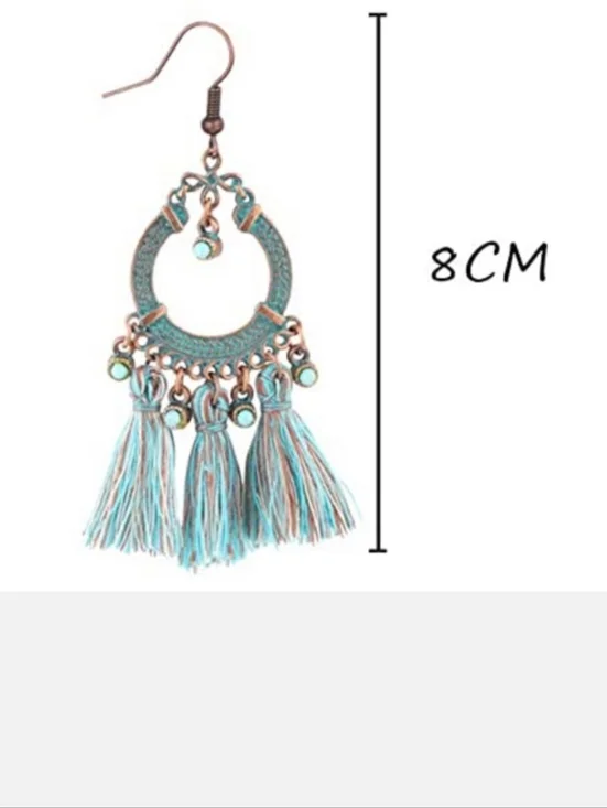 Vintage Turquoise Tassel Earrings - Picture 2 of 2